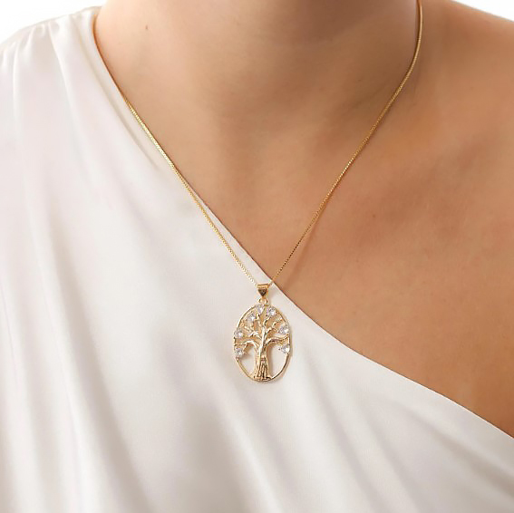 COLAR ARVORE DA VIDA OVAL COM ZIRCÔNIAS