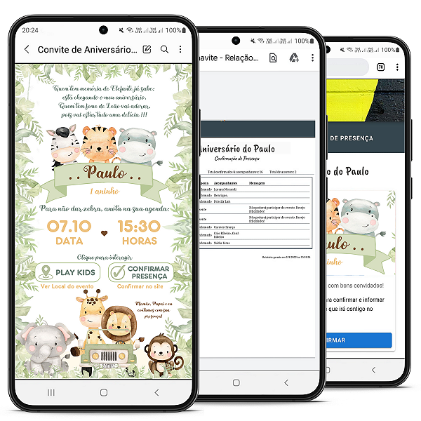 Convite de Aniversário Digital e Interativo - Tema Safari e Selva - Sistema de Confirmação de Presença