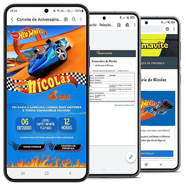 Convite Interativo - Tema Hot Wheels - Sistema de Confirmação de Presença