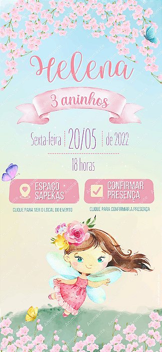 Convite de Aniversário Digital e Interativo com Tema de Jardim Secreto com Fada