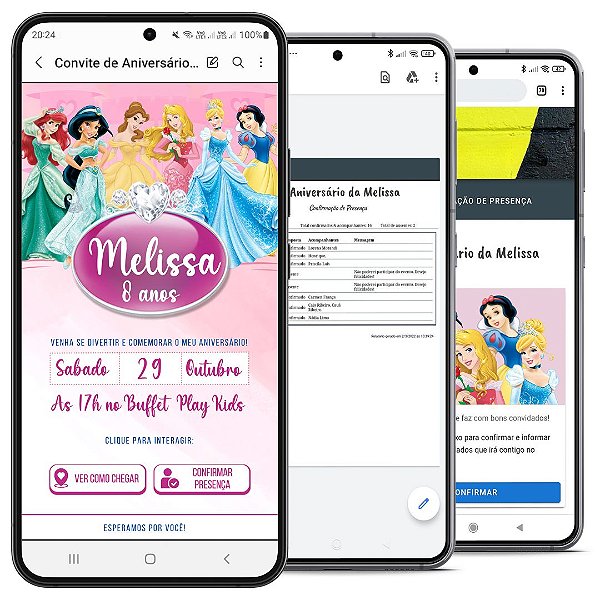 Convite de Aniversário Digital e Interativo com Tema de Princesas