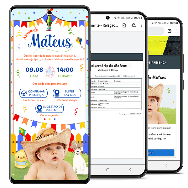 Convite Digital e Interativo - Festa Junina  - Com Sistema de Confirmação de presença
