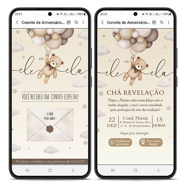 Convite Animado Chá Revelação - Sistema de Confirmar Presença