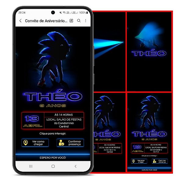 Convite Animado Sonic - Interativo C/ Sistema Confirmar