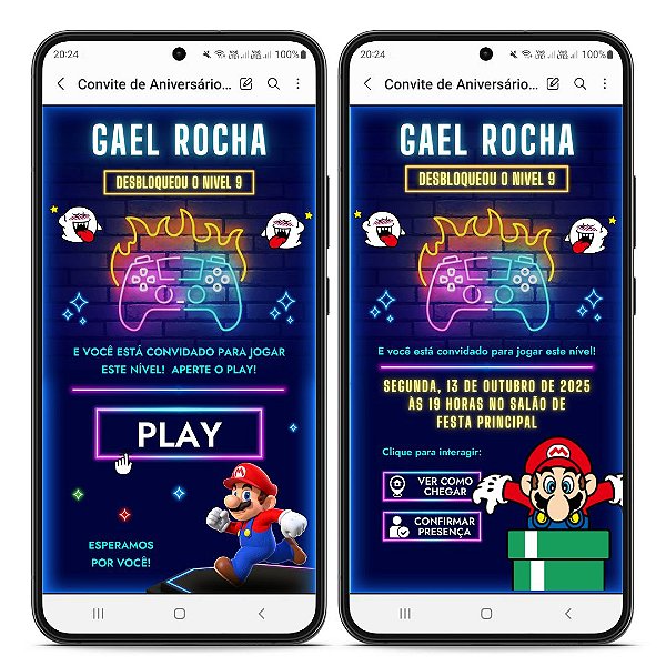 Convite Animado Super Mário E Game - Interativo Com Sistema