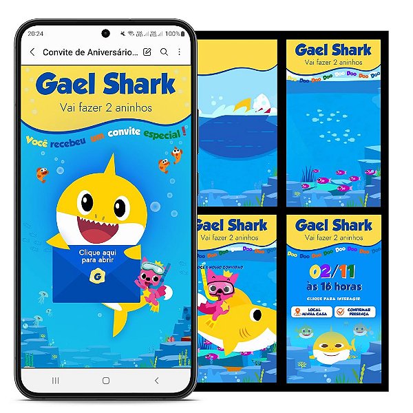 Convite Animado E Interativo Baby Shark - Sistema Confirmar
