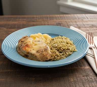 Filé de frango au gratin + Arroz integral com espinafre + Purê de batata inglesa (360g)