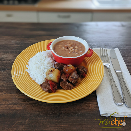 Filé mignon com tomate cereja e mini cebolas + Arroz branco + Feijão Carioquinha  (390g)