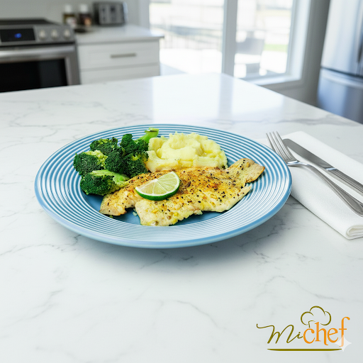 Tilápia com lemon pepper + Purê de batata-doce + Brócolis (340g)