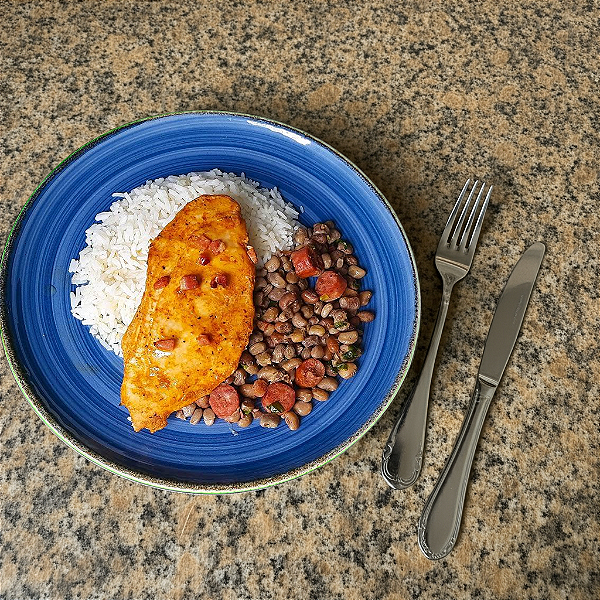 Chicken Bacon + Feijão verde sertanejo + Arroz Branco (340g)