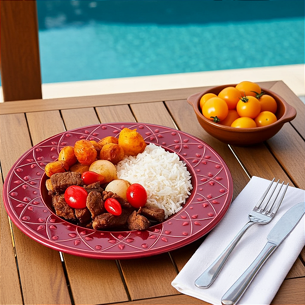 Filé Mignon com Tomate Cereja e Cebola Mini + Arroz Branco + Batatas Sauté (370g)