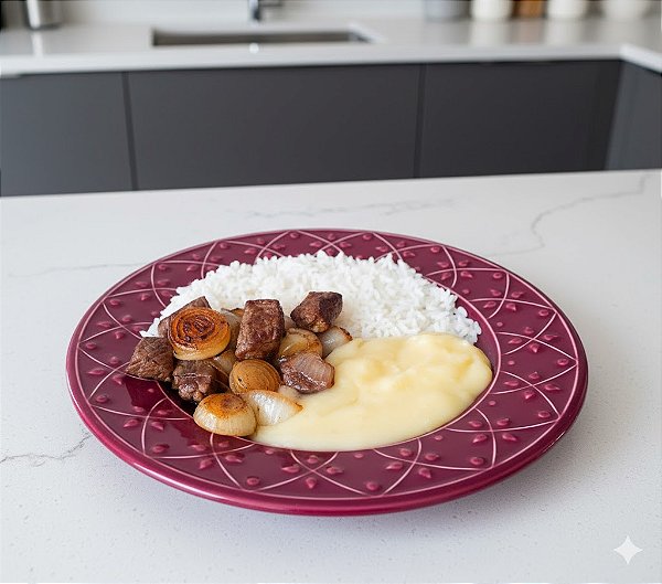 Filé do Sol Acebolado + Arroz Branco + Purê de Aipim (390g)
