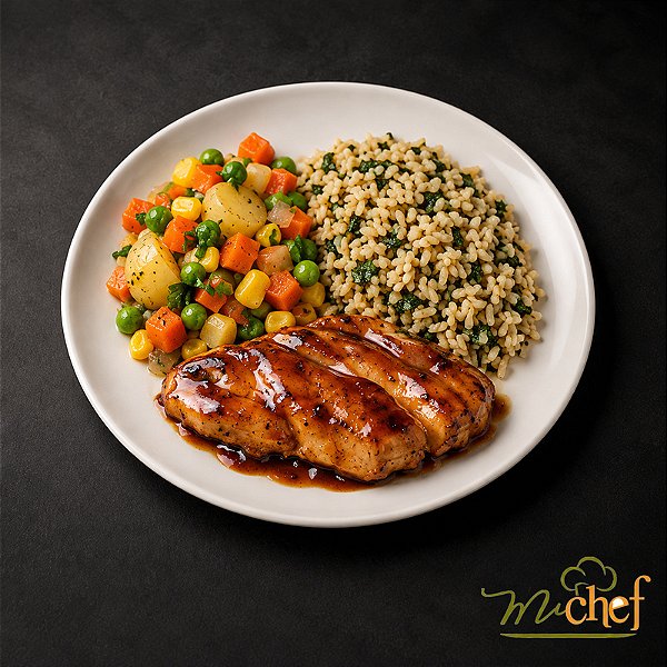 Filé de Frango ao Molho Teriyaki + Arroz Integral com Espinafre + Mix de Legumes (390g) | Embalado a Vácuo