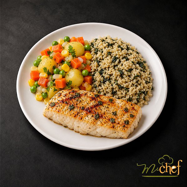 Lombo de Pirarucu Grelhado + Arroz Integral com Espinafre + Mix de Legumes (390g) | Embalado a Vácuo