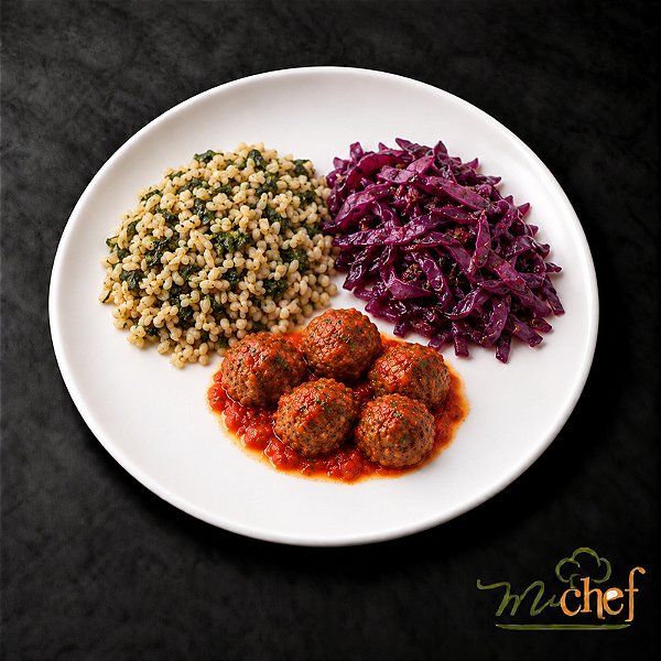 Almôndegas de Carne ao Sugo + Arroz Integral com Espinafre + Repolho Roxo com Ervas (370g) | Embalado a Vácuo