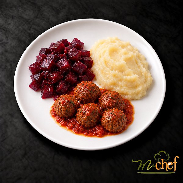 Almôndegas de Carne ao Sugo + Purê de Aipim + Beterraba (370g) | Embalado a Vácuo