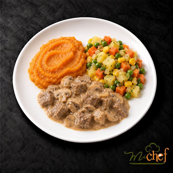 Estrogonofe de Filé Mignon + Purê de Abóbora com Gengibre + Mix de Legumes (420g) | Embalado a Vácuo