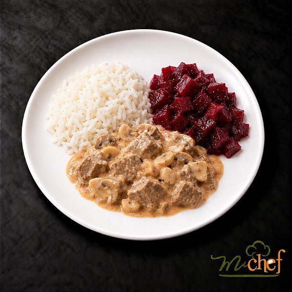 Estrogonofe de Filé Mignon + Arroz Branco + Beterraba (370g) | Embalado a Vácuo