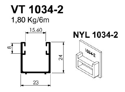 VT-1032- TRILHO DE BAIXO UNICO 8/10 MM VIDRO TEMPERADO 1,80 KG BARRA 6,00 ML