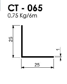 CT-065(CT-15) CANTONEIRA DE 25 X 25 - 0,780 KG BARRA 6,00 ML