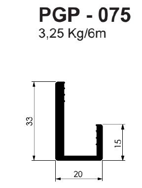 CG-075 (PGP-075) perfil jota para segurar vidro guarda corpo 3,65 kg barra 6,00 ml