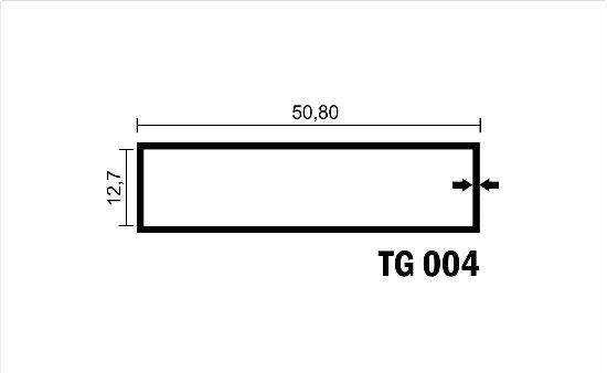 TG-004 tubo retangular de 50,8 x 12,7 3,10 kg barra 6,00 ml