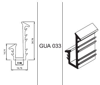 Gua-033 guarnição para guarda-corpo para vidro 7 a 8 mm rolo 50 mts.