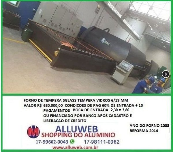 FORNO DE TEMPERA HORIZONTAL SGLASS USADO P/ VIDRO TEMPERADO