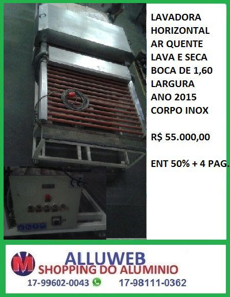 LAVADORA HORIZONTAL VIDROS ABERTURA 1,60 ML REVESTIDA INOX VIDRO TEMPERADOS