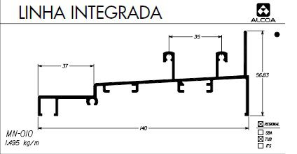 MN-010 8,97 KG/ BARRA 6,00 ML PARA JANELA INTEGRADA AUTOMATIZADA