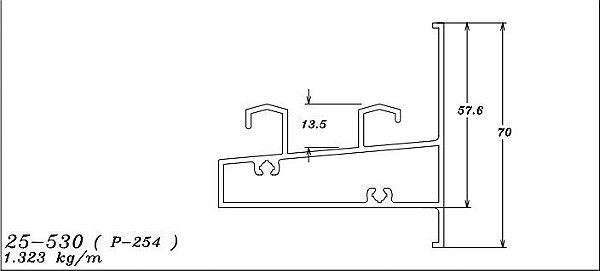 25-530(P-254)  7,92 kg por barra 6,00 ml linha 25 esquadria de aluminio