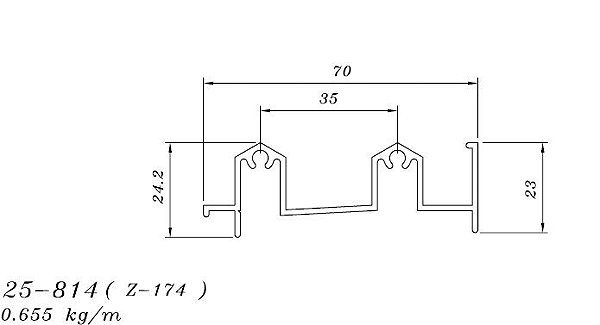 25-814 3,93 kg por barra 6,00 ml linha 25 esquadria de aluminio