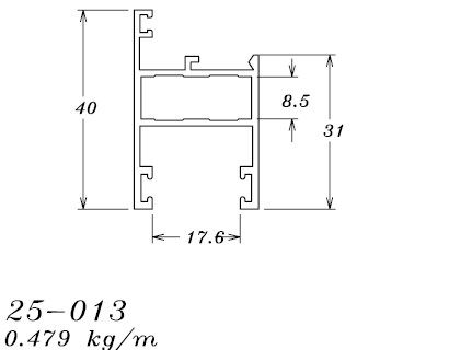 25-013 2.87 KG POR BARRA 6,00 ML LINHA 25 ESQUADRIA DE ALUMINIO