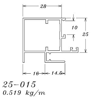 25-015 3.11  KG POR BARRA 6,00 ML LINHA 25 ESQUADRIA DE ALUMINIO