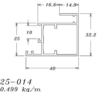 25-014 6,49 KG POR BARRA 6,00 ML LINHA 25 ESQUADRIA DE ALUMINIO