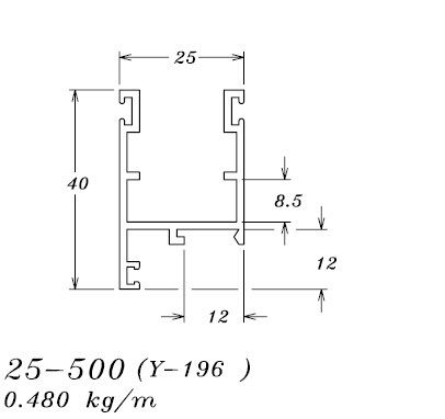 25-500 2,88 KG POR BARRA 6,00 ML LINHA 25 ESQUADRIA DE ALUMINIO