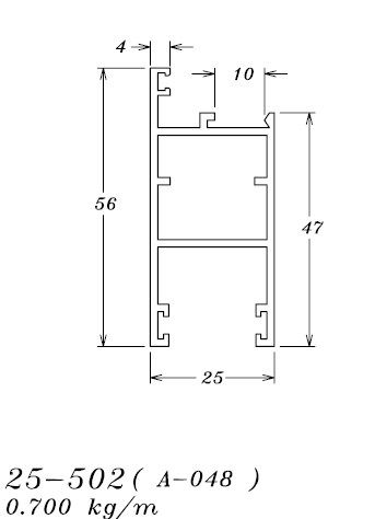 25-502 (A-48) 4,2 KG POR BARRA 6,00 ML LINHA 25 ESQUADRIA DE ALUMINIO