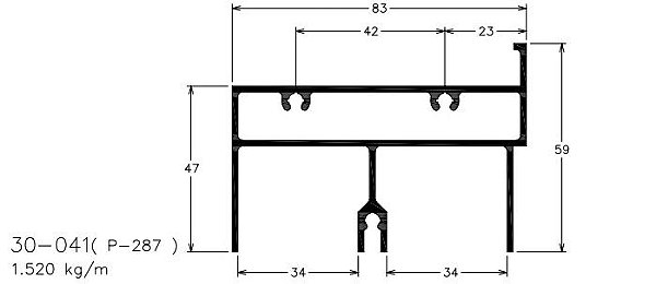 30-041 9,12  KG POR BARRA 6,00 ML LINHA 30  ESQUADRIA DE ALUMINIO