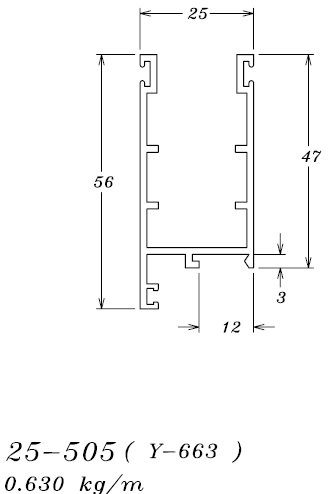 25-505 (Y-663) 3,78 KG POR BARRA 6,00 ML LINHA 25 ESQUADRIA DE ALUMINIO
