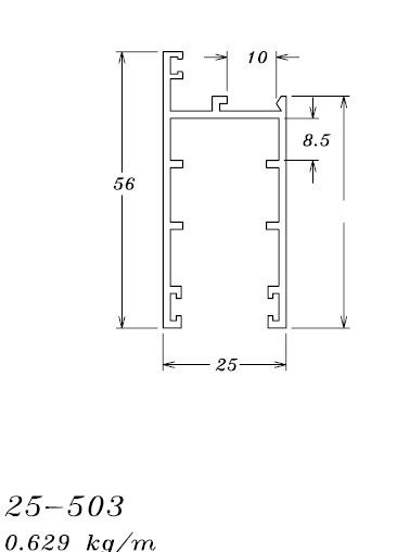 25-503 3,77 KG POR BARRA 6,00 ML LINHA 25 ESQUADRIA DE ALUMINIO