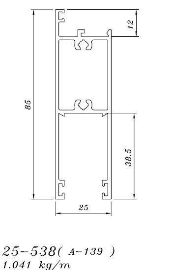 25-383 (A-139) 6,24 KG POR BARRA 6,00 ML LINHA 25 ESQUADRIA DE ALUMINIO