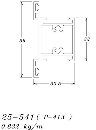 25-541 (P-413) 4,99 KG POR BARRA 6,00 ML LINHA 25 ESQUADRIA DE ALUMINIO