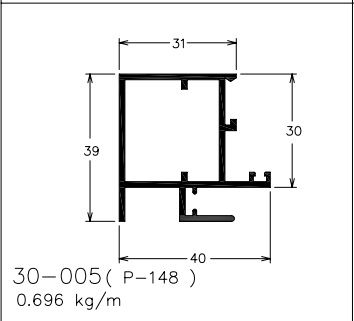 30-005   4.17 KG POR BARRA 6,00 ML LINHA 30  ESQUADRIA DE ALUMINIO