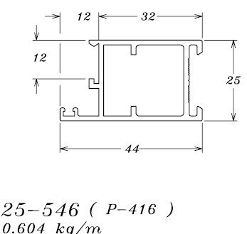 25-546 (P-416) 3,62  KG POR BARRA 6,00 ML LINHA 25 ESQUADRIA DE ALUMINIO