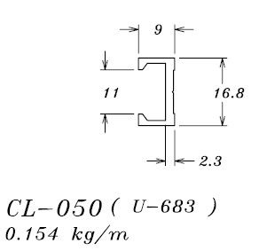 CL-050 (U-683)  0,924 KG POR BARRA 6,00 ML LINHA 25 ESQUADRIA DE ALUMINIO