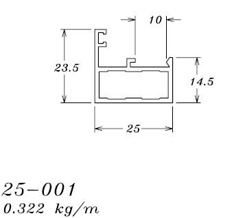 25-001 1,92 KG POR BARRA 6,00 ML LINHA 25 ESQUADRIA DE ALUMINIO