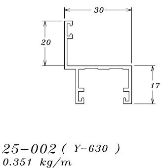 25-002 (Y-630) 2,10 KG POR BARRA 6,00 ML LINHA 25 ESQUADRIA DE ALUMINIO
