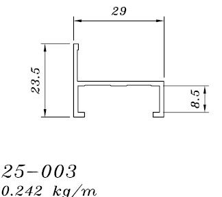 25-003 1,45 KG POR BARRA 6,00 ML LINHA 25 ESQUADRIA DE ALUMINIO