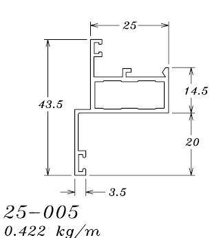 25-005 2,53 KG POR BARRA 6,00 ML LINHA 25 ESQUADRIA DE ALUMINIO