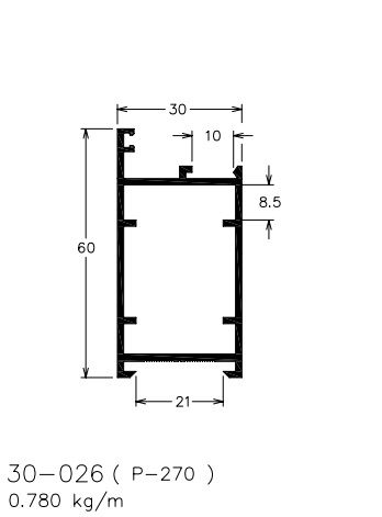 30-026  4.68 KG POR BARRA 6,00 ML LINHA 30  ESQUADRIA DE ALUMINIO